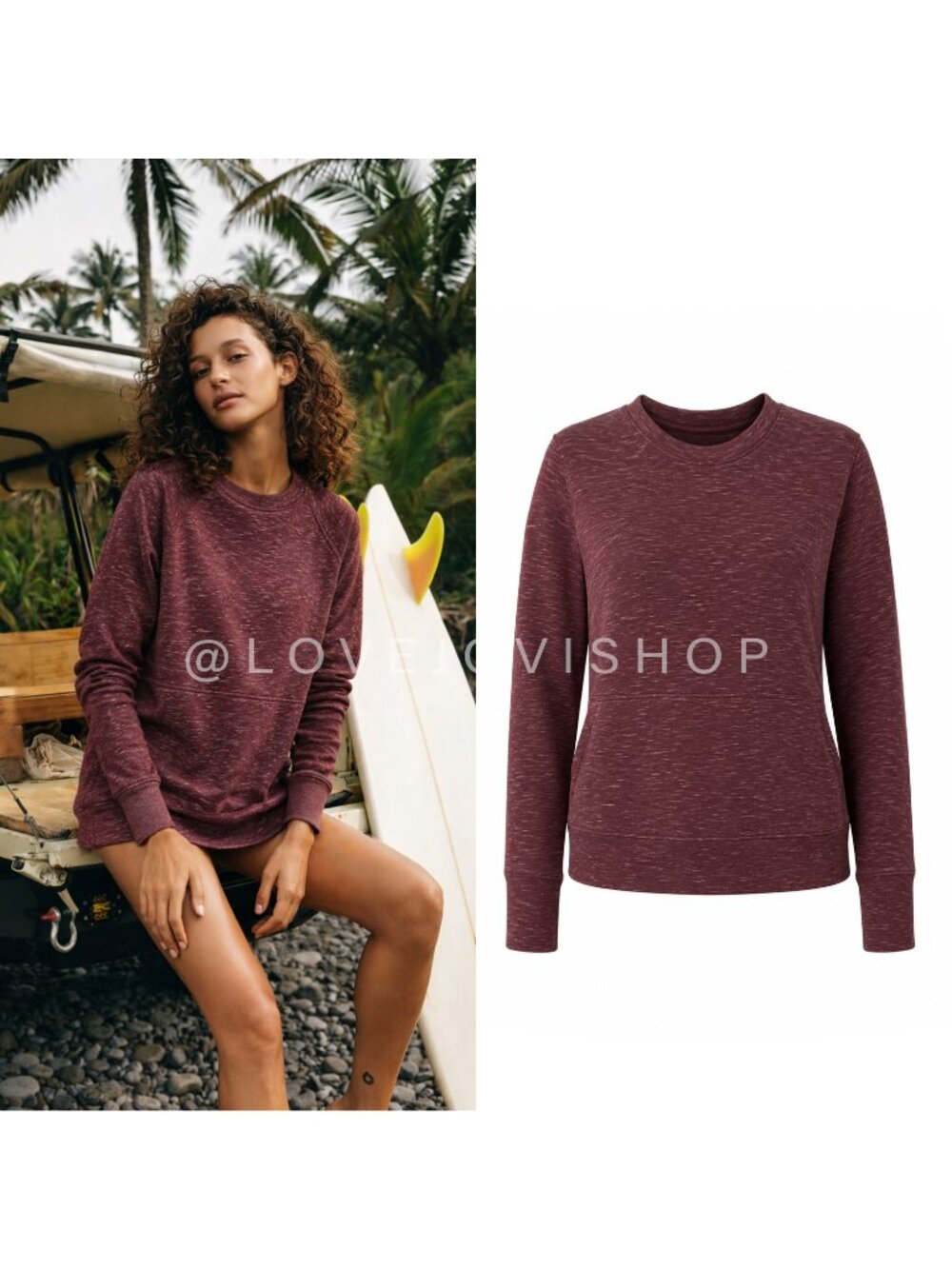 Athleisure | Prana Crew Neck Sweatshirt Heathered Burgundy Merlot | Pockets | 2X